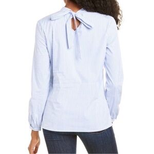 J. MCLAUGHLIN Black & White Striped Elodie Back Neck Tie Blouse